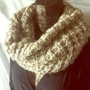 Chunky Crochet Knit Taupe/Silver Snood Scarf